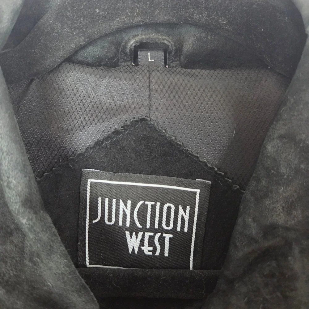 Junction West Women Black Suede Leather Jacket‎ Full Zip Minimalist Size L
